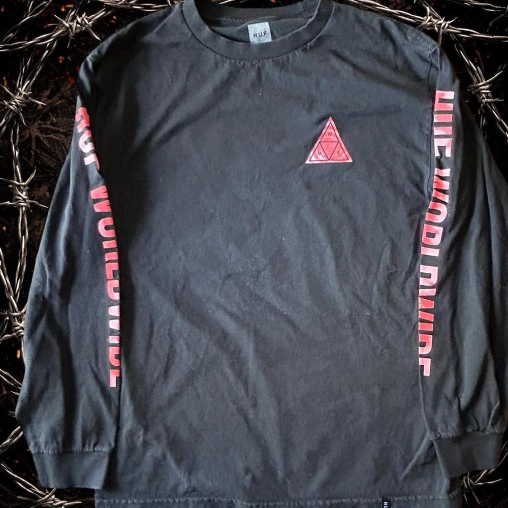 HUF Black Long Sleeve Tee with Red Graphics | Streetwear Shirt